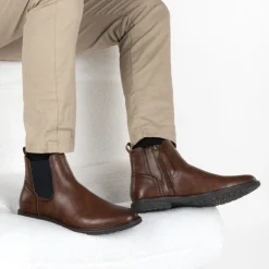 Bottines COGNAC Homme Motif Uni A Enfiler