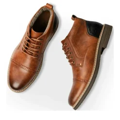 Bottines COGNAC Homme Motif Uni Lacets