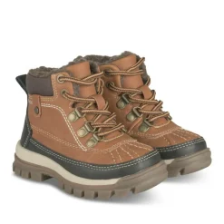 Bottines Fourré COGNAC Garçon Motif Fausse Fourrure Lacets