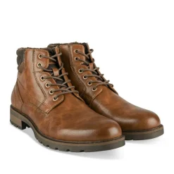 Bottines Fourré COGNAC Homme Motif Uni Lacets