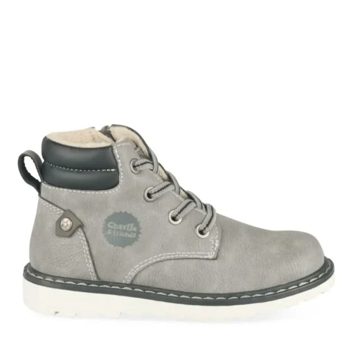 Bottines Fourré GRIS Garçon Motif Uni Lacets