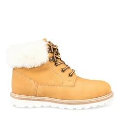 Bottines Fourré JAUNE Garçon CUIR Motif Uni Lacets