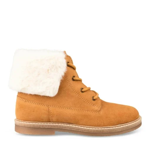 Bottines Fourré JAUNE Garçon CUIR Motif Uni Lacets