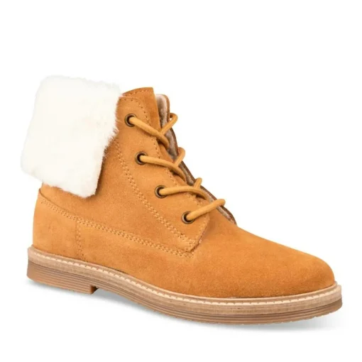 Bottines Fourré JAUNE Garçon CUIR Motif Uni Lacets