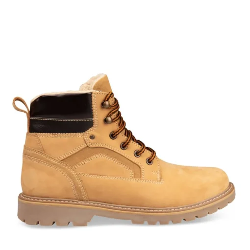 Bottines Fourré JAUNE Homme CUIR Motif Uni Lacets