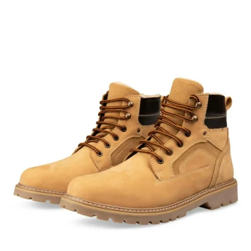 Bottines Fourré JAUNE Homme CUIR Motif Uni Lacets