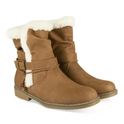 Bottines Fourré MARRON Femme Motif Fausse Fourrure Fermeture éclair