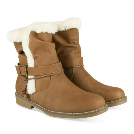Bottines Fourré MARRON Femme Motif Fausse Fourrure Fermeture éclair