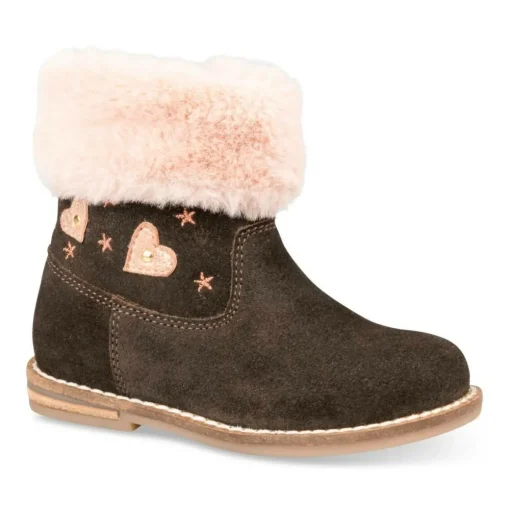 Bottines Fourré MARRON Fille CUIR Motif Uni Fermeture éclair