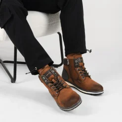 Bottines Fourré MARRON Homme Motif Uni Lacets