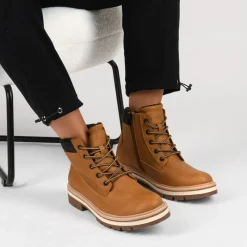 Bottines Fourré MARRON Homme Motif Uni Lacets