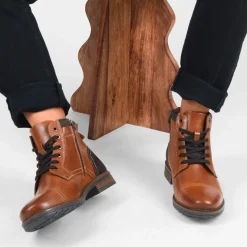 Bottines Fourré MARRON Homme CUIR Motif Uni Lacets