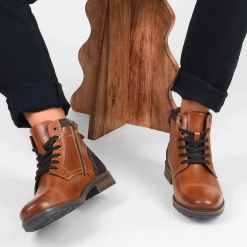 Bottines Fourré MARRON Homme CUIR Motif Uni Lacets