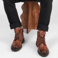 Bottines Fourré MARRON Homme Motif Uni Lacets