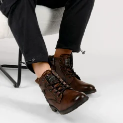Bottines Fourré MARRON Homme Motif Uni Lacets