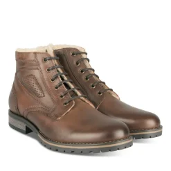 Bottines Fourré MARRON Homme CUIR Motif Uni Lacets