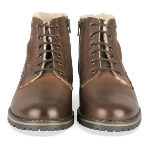Bottines Fourré MARRON Homme CUIR Motif Uni Lacets