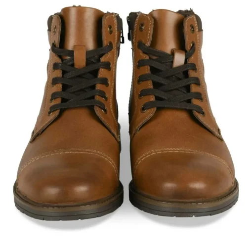 Bottines Fourré MARRON Homme CUIR Motif Uni Lacets