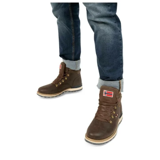 Bottines Fourré MARRON Homme Motif Uni Lacets