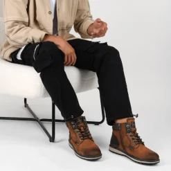 Bottines Fourré MARRON Homme Motif Uni Lacets
