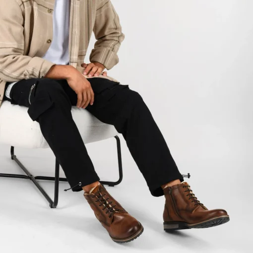 Bottines Fourré MARRON Homme CUIR Motif Uni Lacets