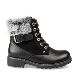 Bottines Fourré NOIR Fille Motif Uni Lacets