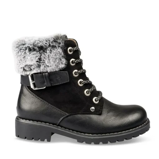 Bottines Fourré NOIR Fille Motif Uni Lacets