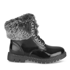 Bottines Fourré NOIR Fille Motif Uni Lacets