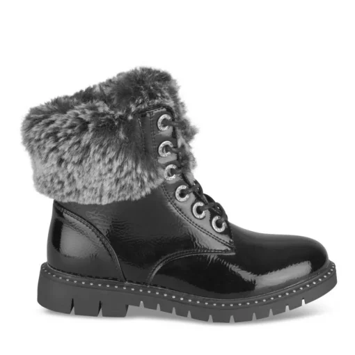 Bottines Fourré NOIR Fille Motif Uni Lacets