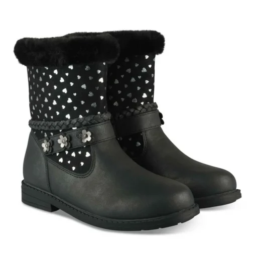 Bottines Fourré NOIR Fille Motif Coeurs Fermeture éclair