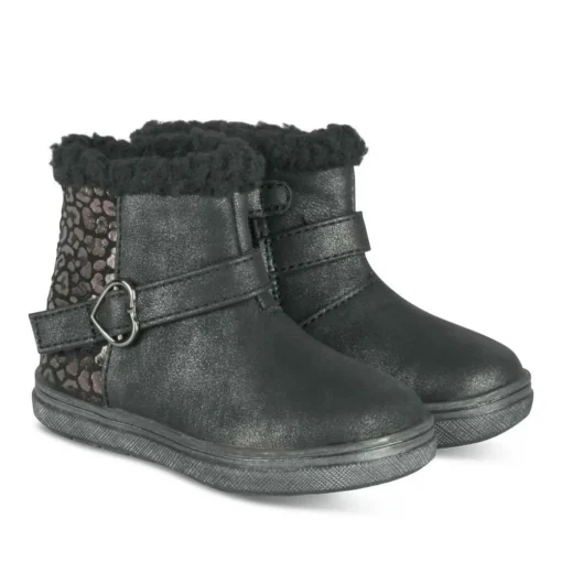 Bottines Fourré NOIR Fille Motif Coeurs Fermeture éclair
