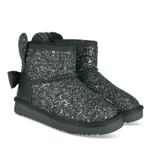 Bottines Fourré NOIR Fille Motif Paillettes A Enfiler