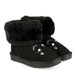 Bottines Fourré NOIR Fille Motif Animal A Enfiler