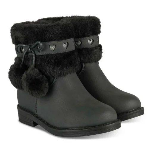 Bottines Fourré NOIR Fille Motif Coeurs Fermeture éclair