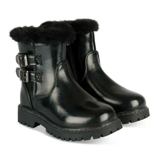 Bottines Fourré NOIR Fille Motif Vernis Fermeture éclair