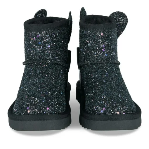 Bottines Fourré NOIR Fille Motif Paillettes A Enfiler