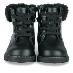 Bottines Fourré NOIR Fille Motif Fleuri Lacets