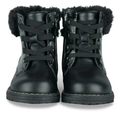 Bottines Fourré NOIR Fille Motif Fleuri Lacets