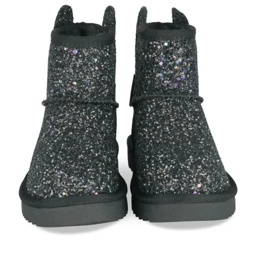 Bottines Fourré NOIR Fille Motif Paillettes A Enfiler