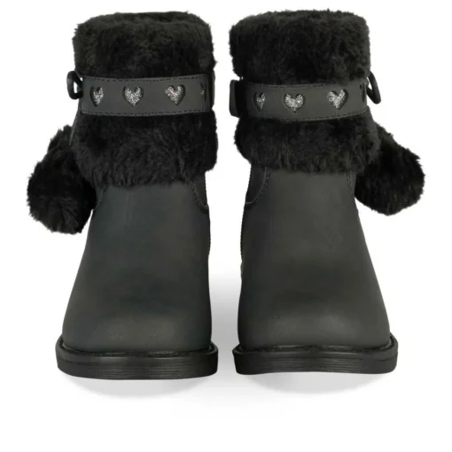 Bottines Fourré NOIR Fille Motif Coeurs Fermeture éclair