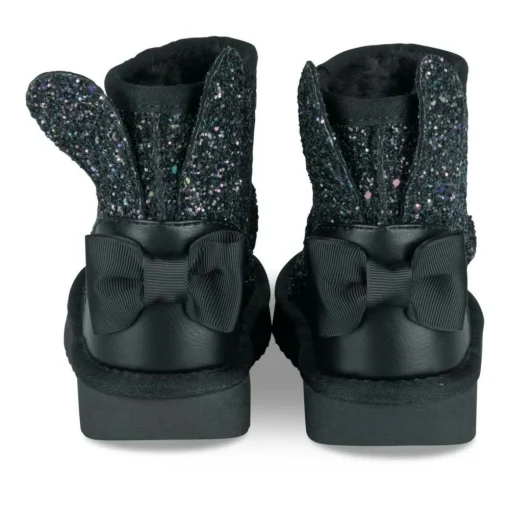 Bottines Fourré NOIR Fille Motif Paillettes A Enfiler