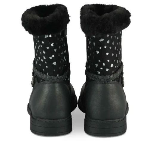 Bottines Fourré NOIR Fille Motif Coeurs Fermeture éclair