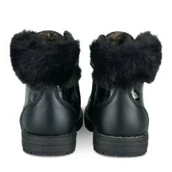 Bottines Fourré NOIR Fille Motif Fleuri Lacets