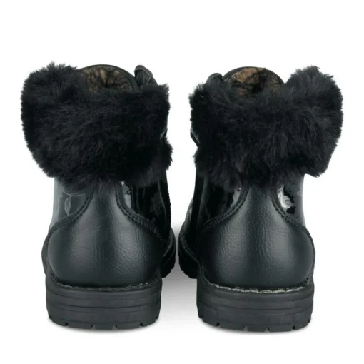 Bottines Fourré NOIR Fille Motif Fleuri Lacets