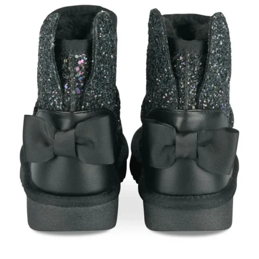 Bottines Fourré NOIR Fille Motif Paillettes A Enfiler