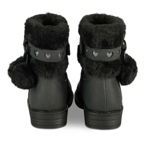 Bottines Fourré NOIR Fille Motif Coeurs Fermeture éclair