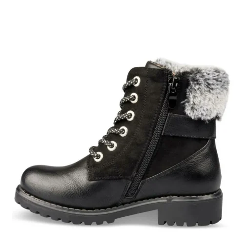 Bottines Fourré NOIR Fille Motif Uni Lacets