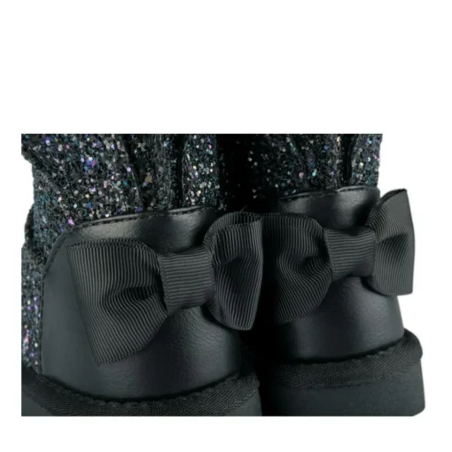 Bottines Fourré NOIR Fille Motif Paillettes A Enfiler