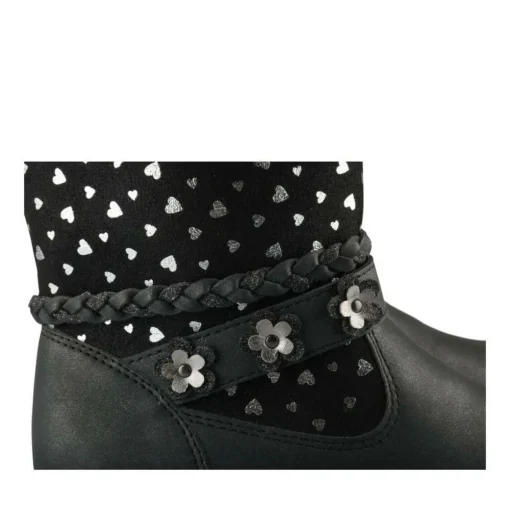 Bottines Fourré NOIR Fille Motif Coeurs Fermeture éclair