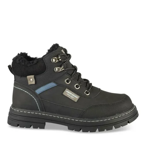 Bottines Fourré NOIR Garçon Motif Uni Lacets